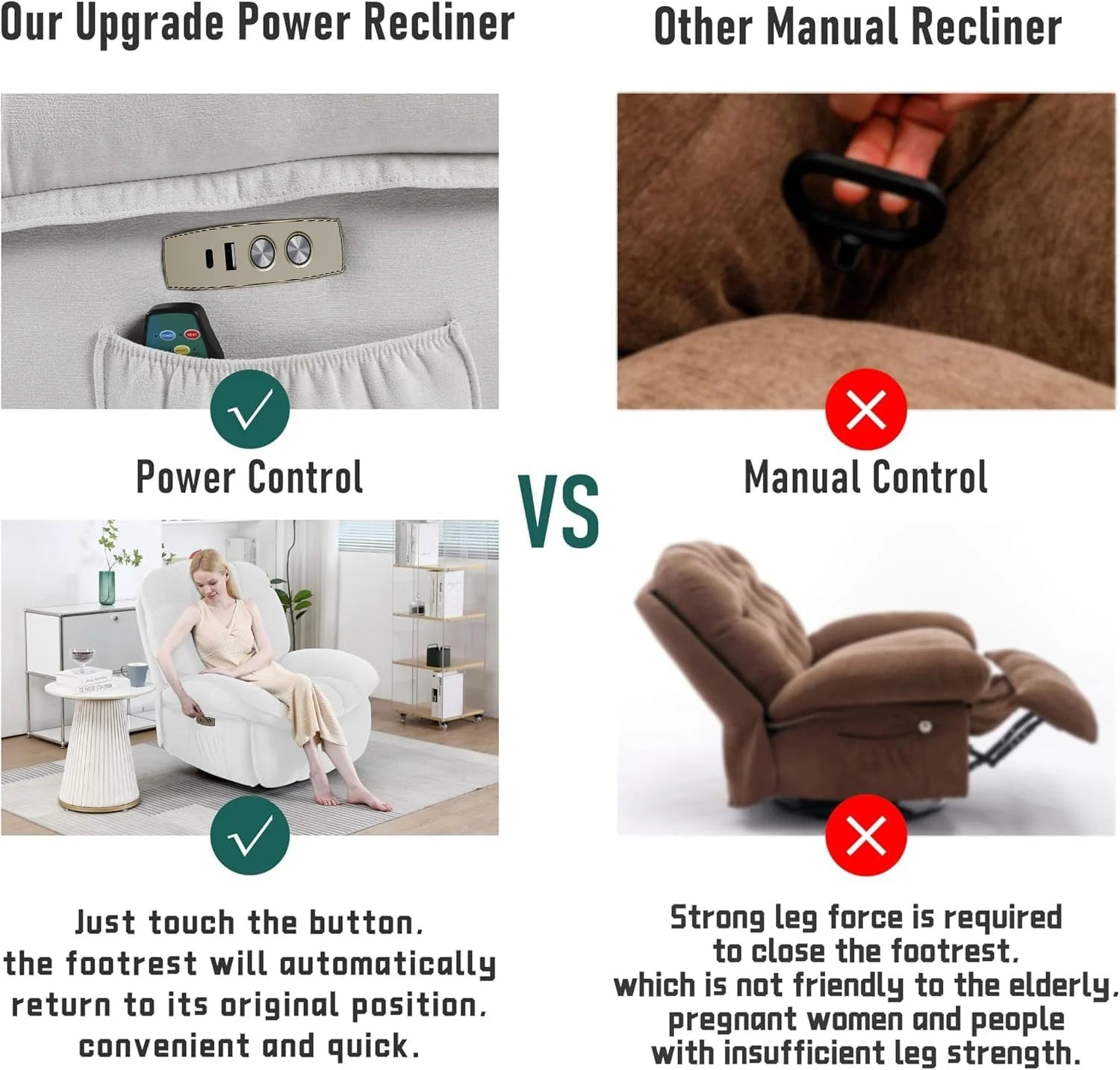Power Recliner Chair, Massage Rocker Recliner Chairs for Adults with Heated, Oversized Rocker Swivel Chairs for Living Room, Comfy Nursery Rocking Chairs with USB-C Ports and Side Pocket, White🏆