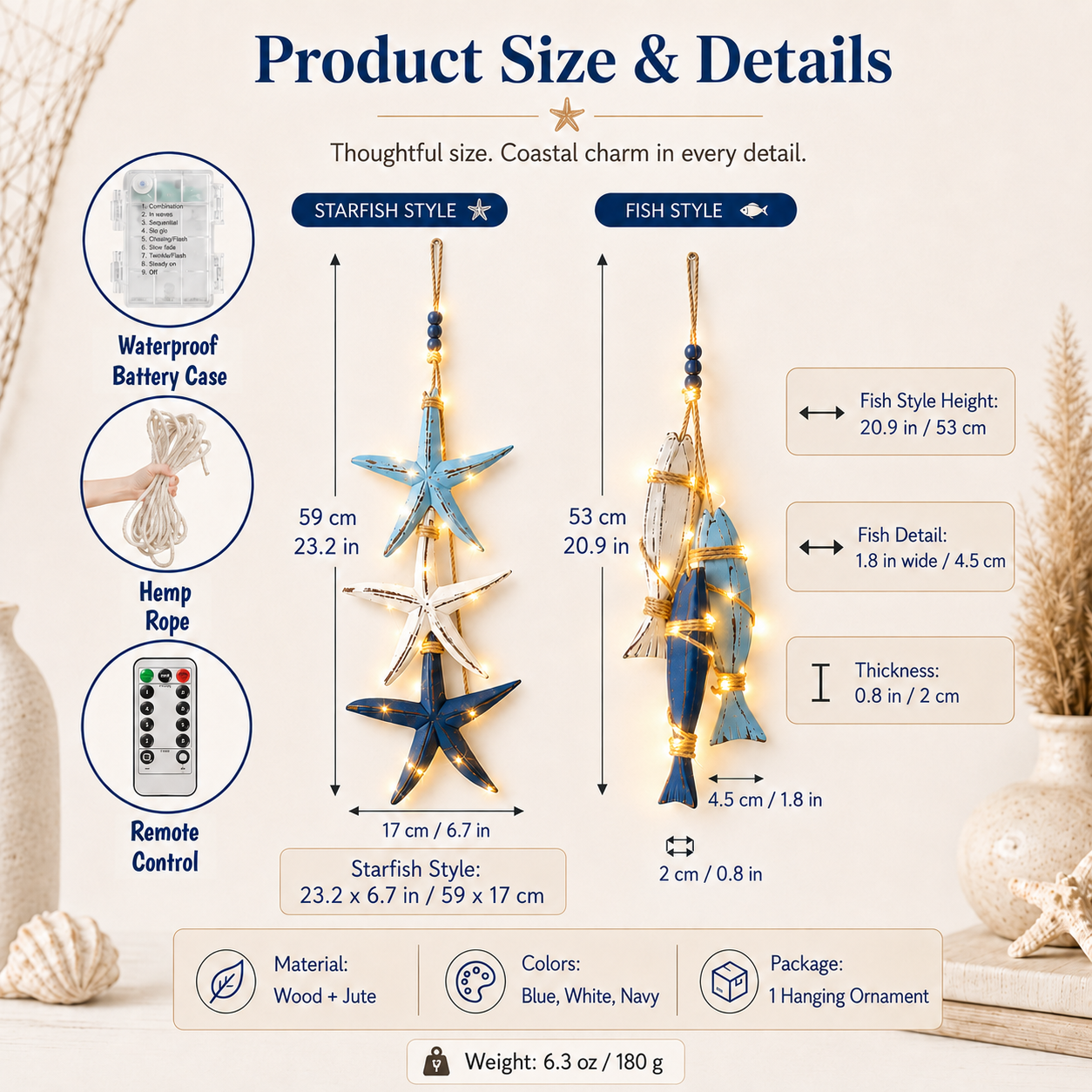 ⭐2026 HOT SALE🐟🌊Lighted Coastal Wooden Starfish & Fish Hanging Decor🏆