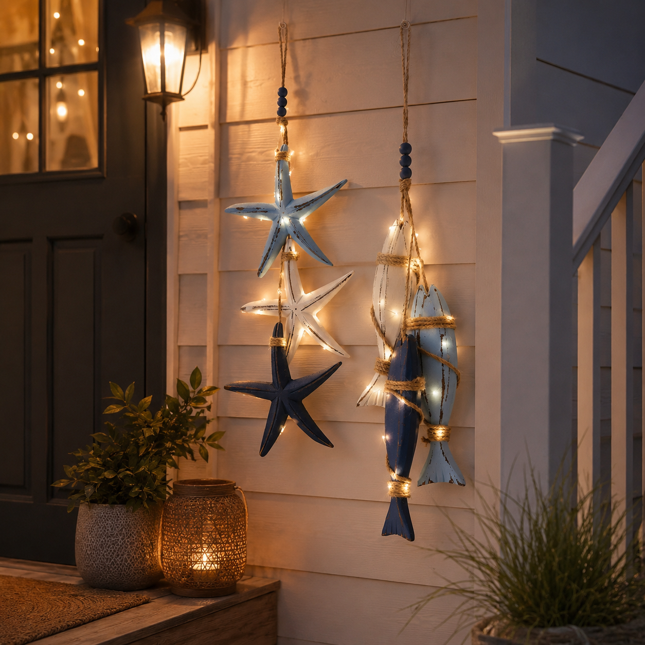 ⭐2026 HOT SALE🐟🌊Lighted Coastal Wooden Starfish & Fish Hanging Decor🏆