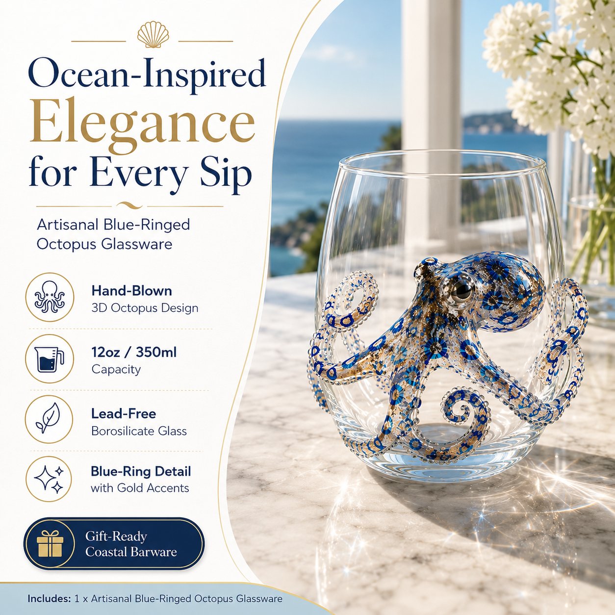 🎁 The Perfect Beach House Gift🌊3D Ocean Animal Artisan Glassware Collection🏆