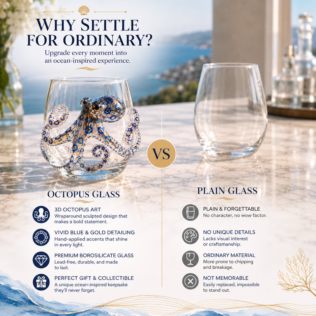 🎁 The Perfect Beach House Gift🌊3D Ocean Animal Artisan Glassware Collection🏆