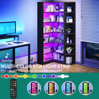 Corner Bookshelf with LED Light, White Bookshelf 6 Tier Corner Shelf L-Shaped Bookcase Storage Display Shelf for Home Office, Living Room, White🏆