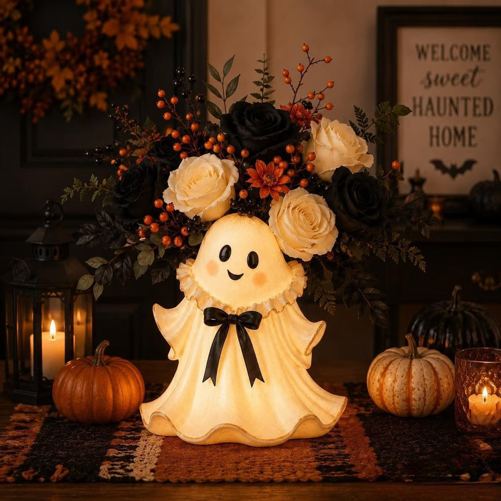 👻 Cute Ghost Wicker Basket Tabletop Decor | Fall Halloween Floral Holder🏆