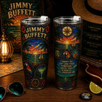 🌴🐦Jimmy Buffett 40oz Stained Glass Stainless Steel Tumbler🏆