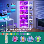 Corner Bookshelf with LED Light, White Bookshelf 6 Tier Corner Shelf L-Shaped Bookcase Storage Display Shelf for Home Office, Living Room, White🏆