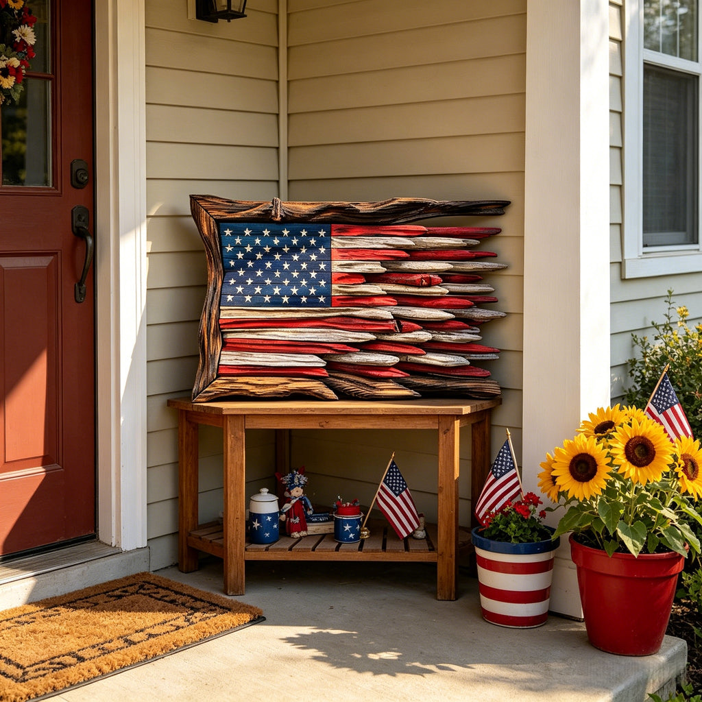 Handcrafted 3D Wooden American Flag Wall Decor⭐🏆