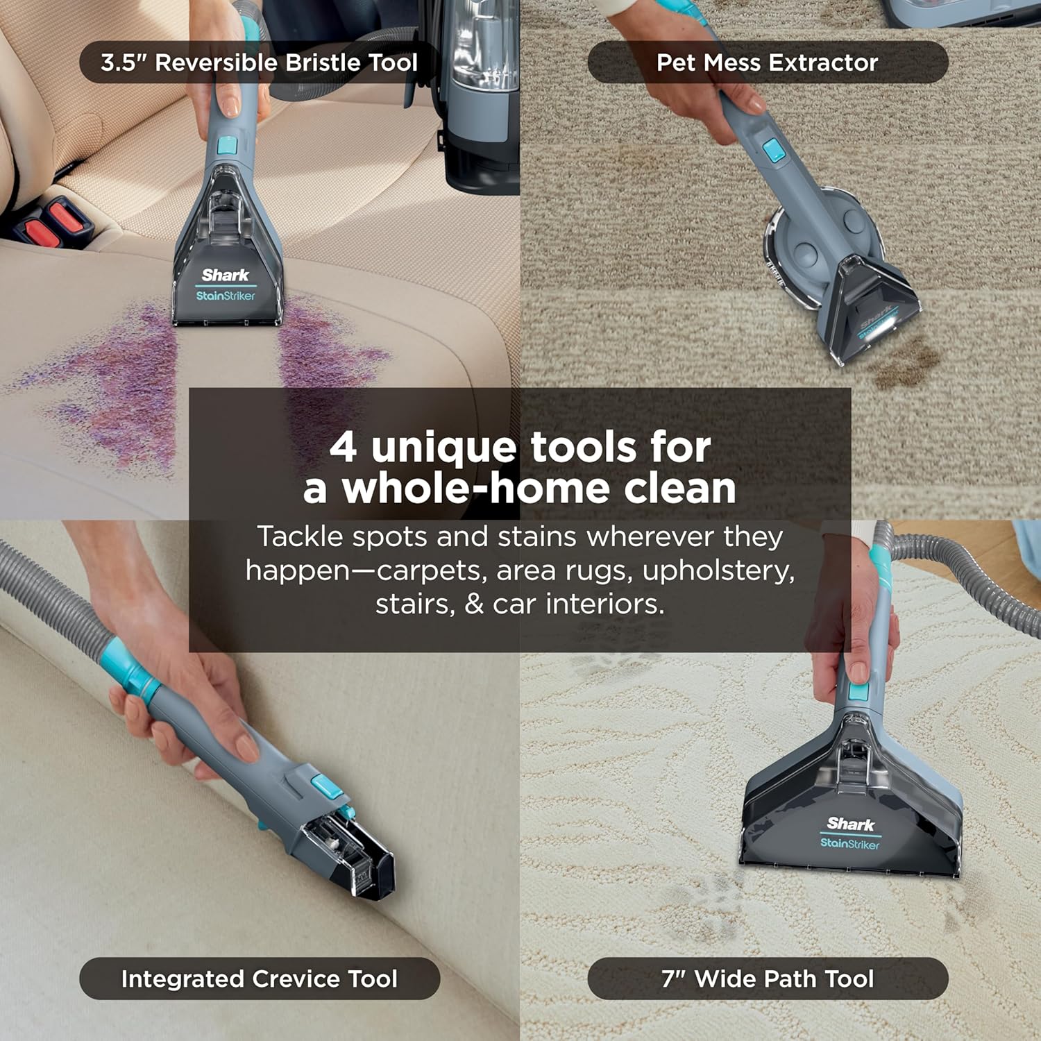 🌬️Portable Carpet, Upholstery & Area Rug Cleaner with Pet Mess Tool, Stain & Odor Remover, Perfect for Car Interiors, Includes 3 Cleaning Tools & Cleaning Solution, White🏆