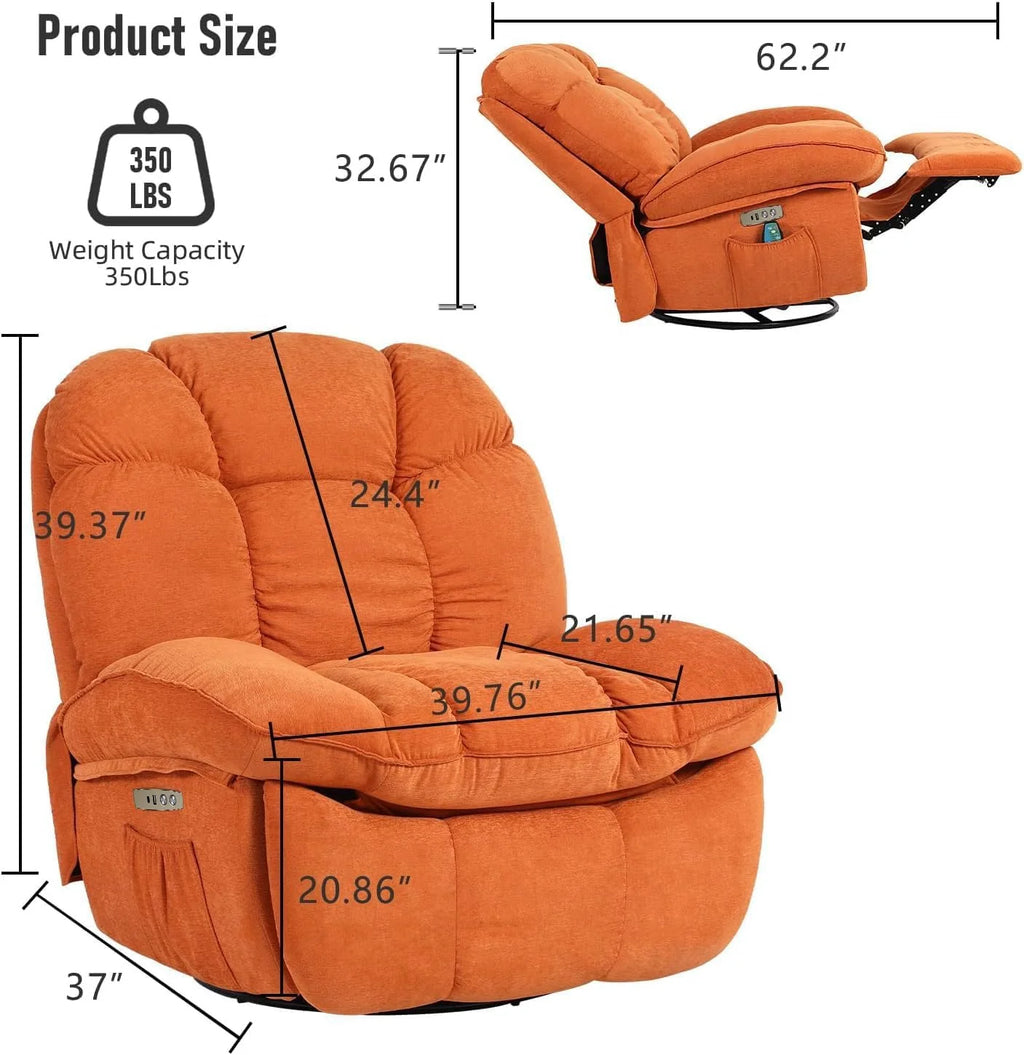 Power Recliner Chair, Massage Rocker Recliner Chairs for Adults with Heated, Oversized Rocker Swivel Chairs for Living Room, Comfy Nursery Rocking Chairs with USB-C Ports and Side Pocket, White🏆