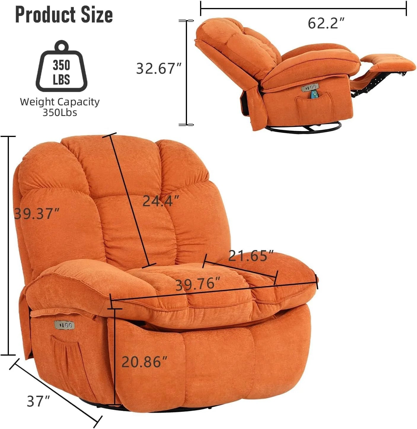 Power Recliner Chair, Massage Rocker Recliner Chairs for Adults with Heated, Oversized Rocker Swivel Chairs for Living Room, Comfy Nursery Rocking Chairs with USB-C Ports and Side Pocket, White🏆
