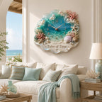 🌊🐚Tides of Time Ocean Wave Wall Clock – Iridescent Coastal Décor with Pearls, Seashells & Coral🏆