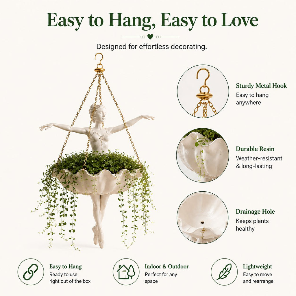 💃 Ballet Dancer Hanging Planter– 🌿Elegant Garden Decor for Porch & Patio🏆