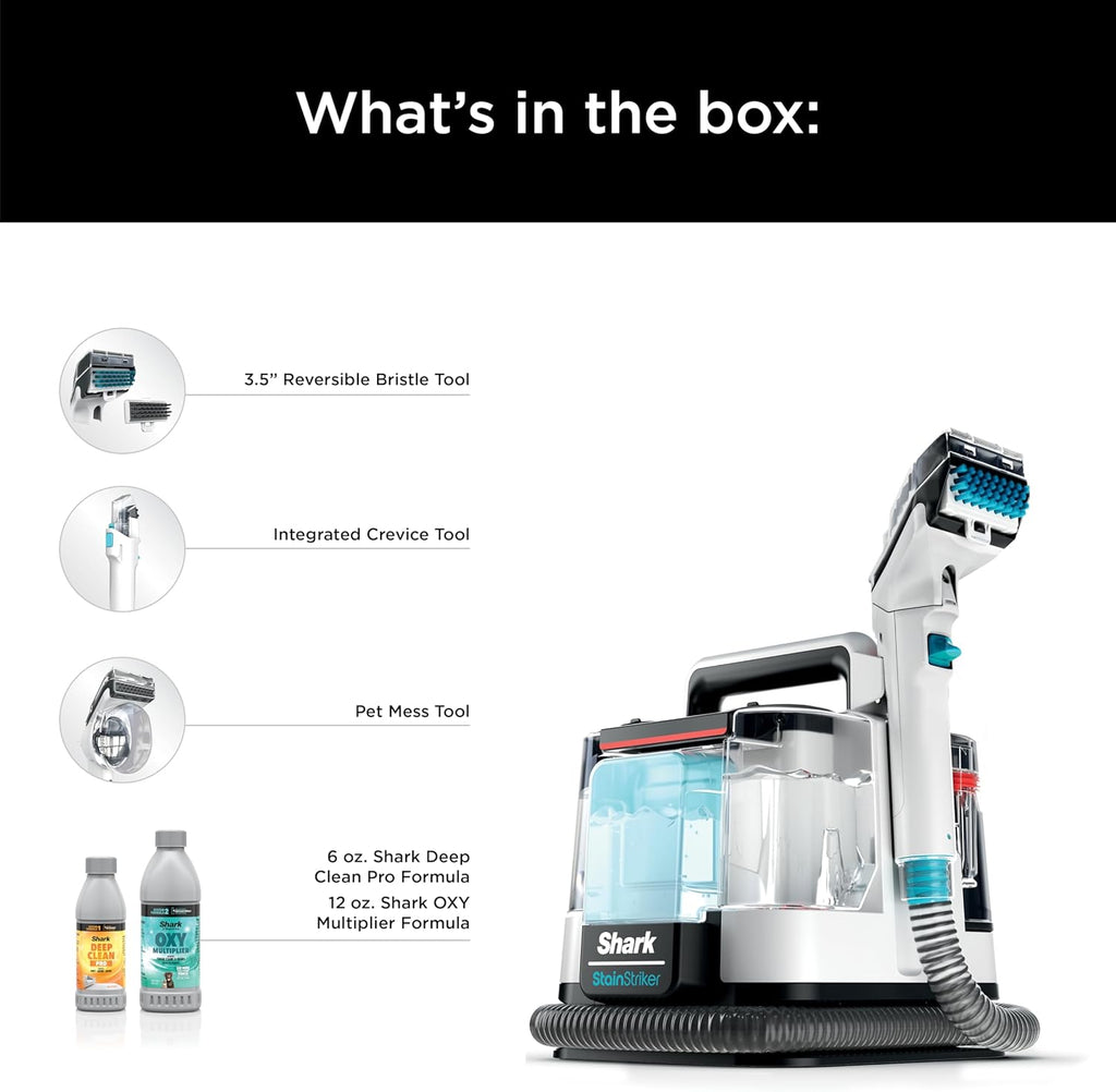 🌬️Portable Carpet, Upholstery & Area Rug Cleaner with Pet Mess Tool, Stain & Odor Remover, Perfect for Car Interiors, Includes 3 Cleaning Tools & Cleaning Solution, White🏆