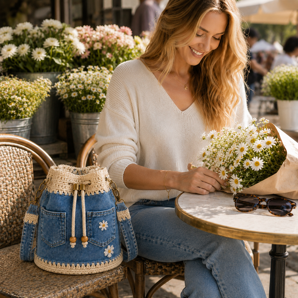 Denim Crochet Bucket Bag👜🏆