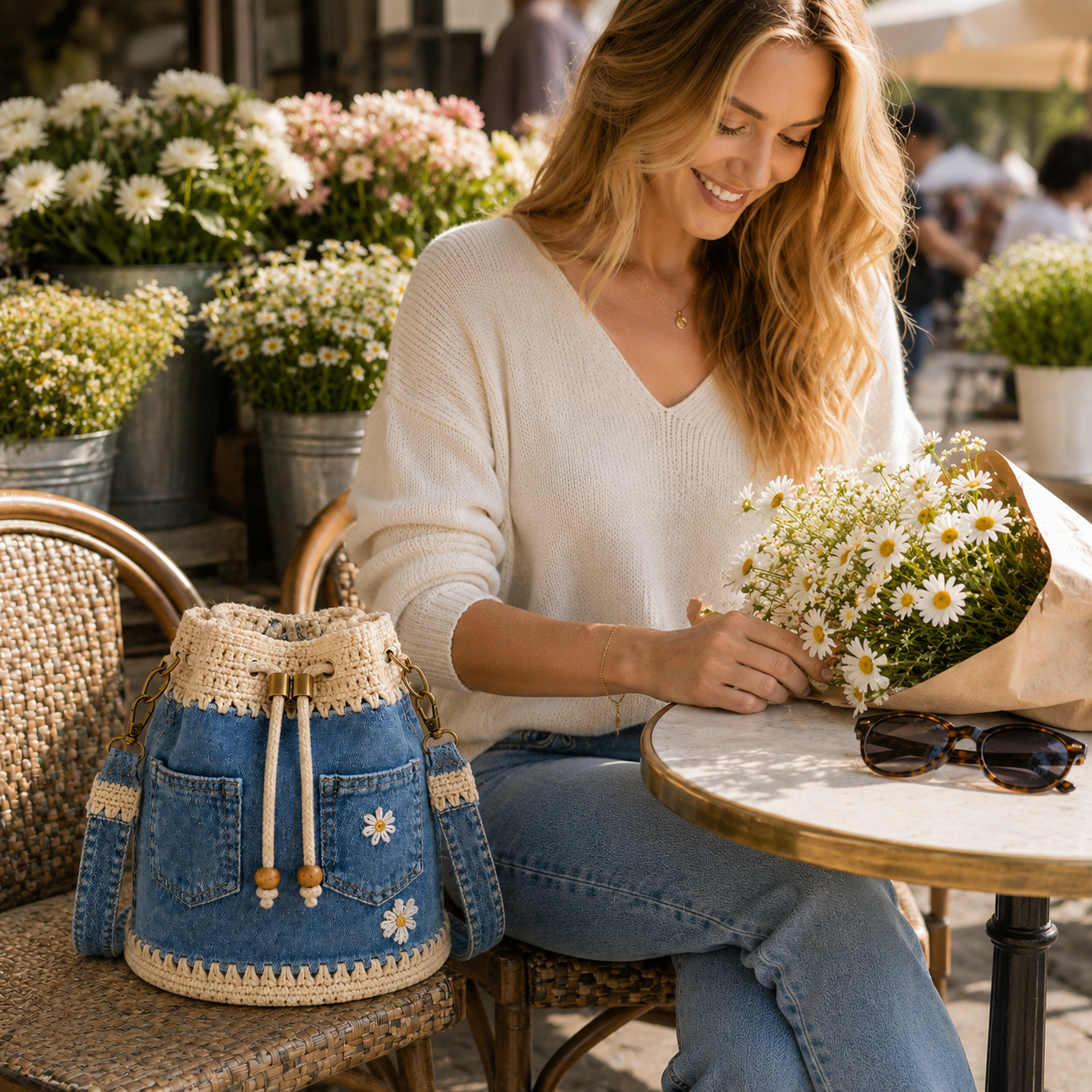 Denim Crochet Bucket Bag👜🏆