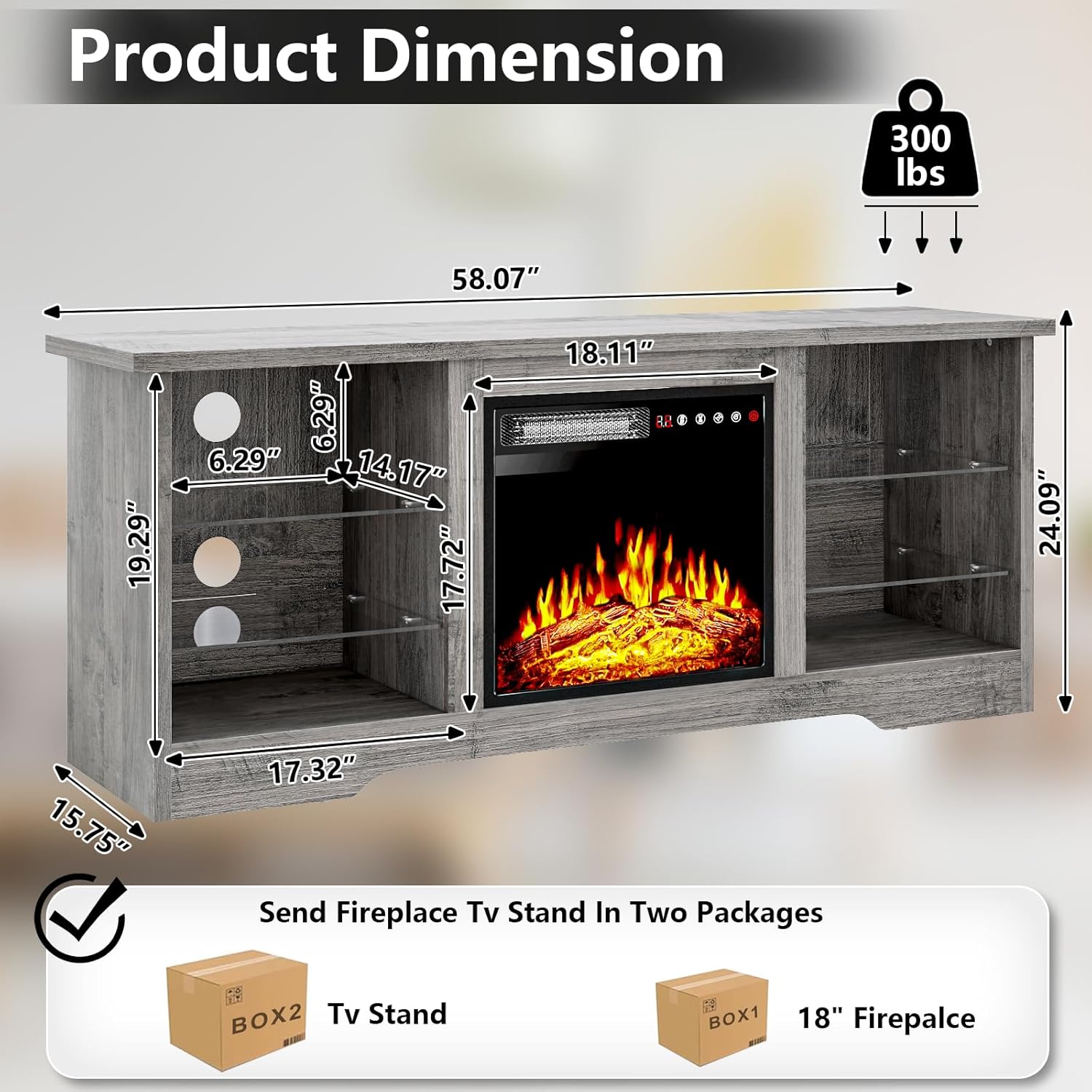 Fireplace TV Stand Entertainment Center with 36" Fireplace, 70" Wooden TV Stand for TVs Up to 80",Media TV Console with High Gloss Storage Cabinet and 16 Colors LED Lights (White)💋