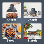 4-in-1 Portable Glass Air Fryer Cooking System, 1500W, 4QT & 6-Cup TempWare Glass Containers with Storage Lids, Microwave, Freezer & Dishwasher Safe, Cyberspace Gray, FN101GY💋