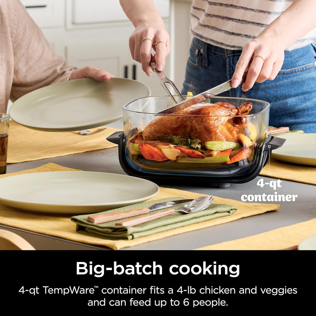 4-in-1 Portable Glass Air Fryer Cooking System, 1500W, 4QT & 6-Cup TempWare Glass Containers with Storage Lids, Microwave, Freezer & Dishwasher Safe, Cyberspace Gray, FN101GY💋