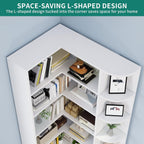 Corner Bookshelf with LED Light, White Bookshelf 6 Tier Corner Shelf L-Shaped Bookcase Storage Display Shelf for Home Office, Living Room, White🏆