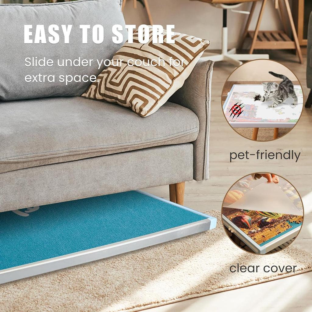 🧩Rotating Puzzle Board with Drawers and Cover,Tilt&Lazy Susan🏆
