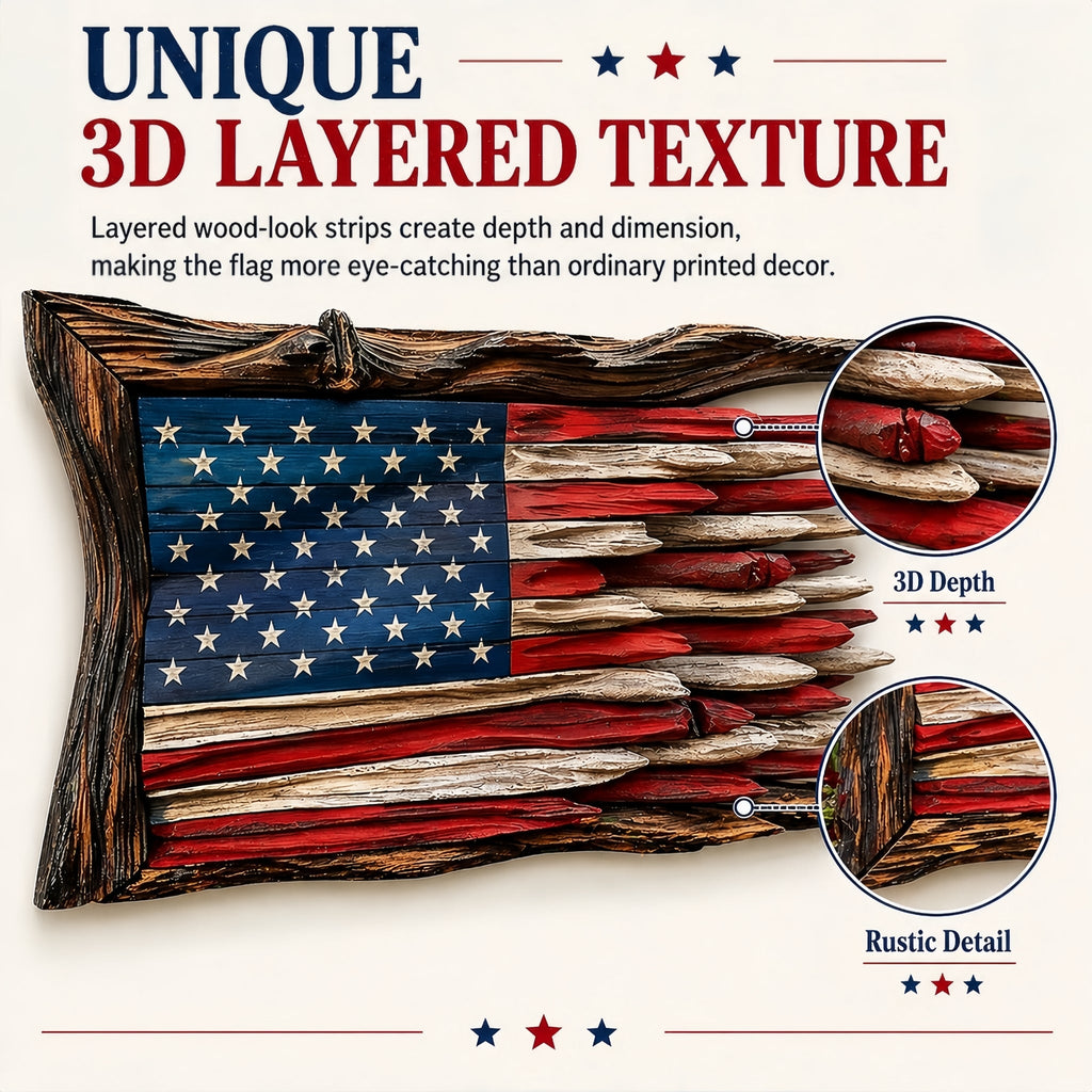 Handcrafted 3D Wooden American Flag Wall Decor⭐🏆