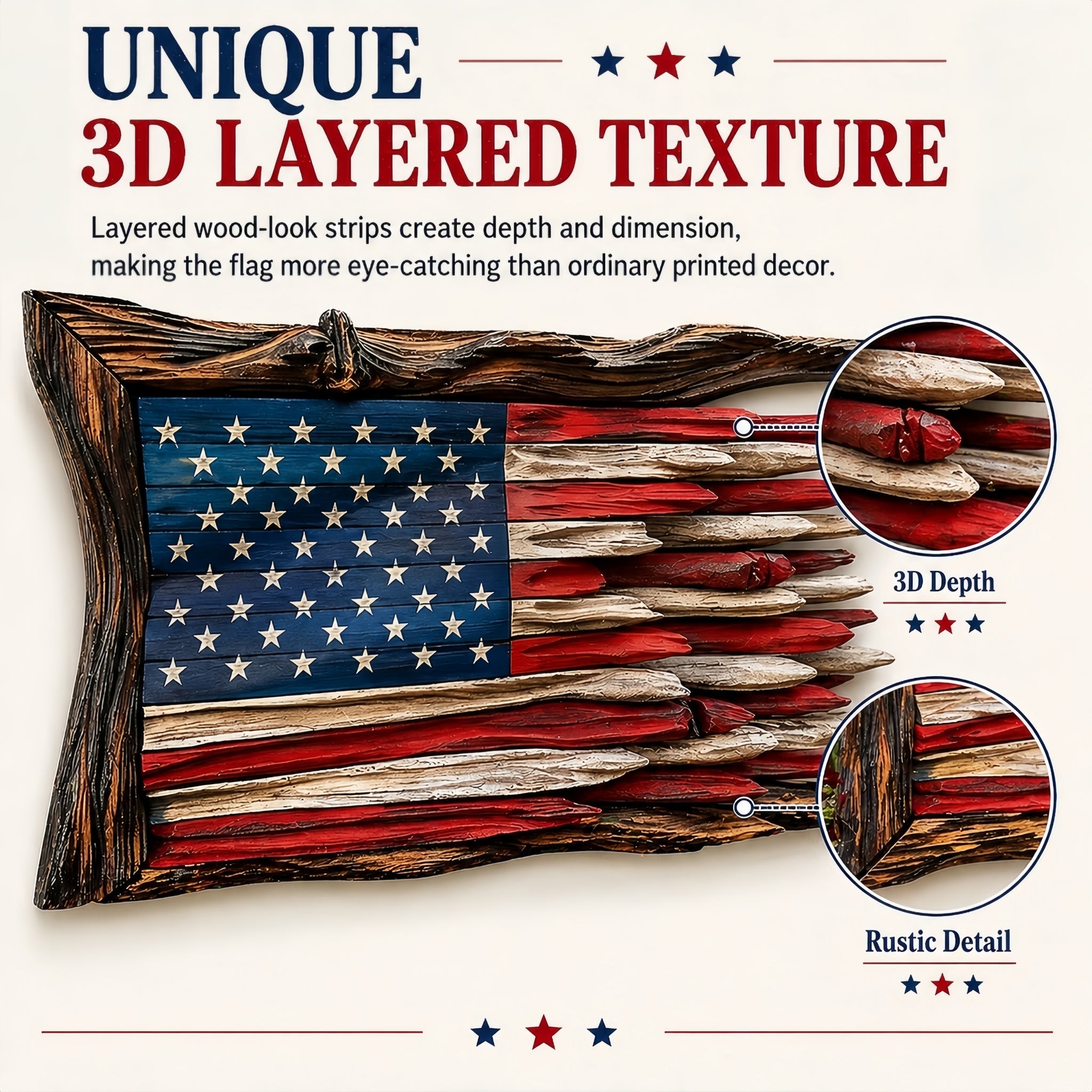 Handcrafted 3D Wooden American Flag Wall Decor⭐🏆