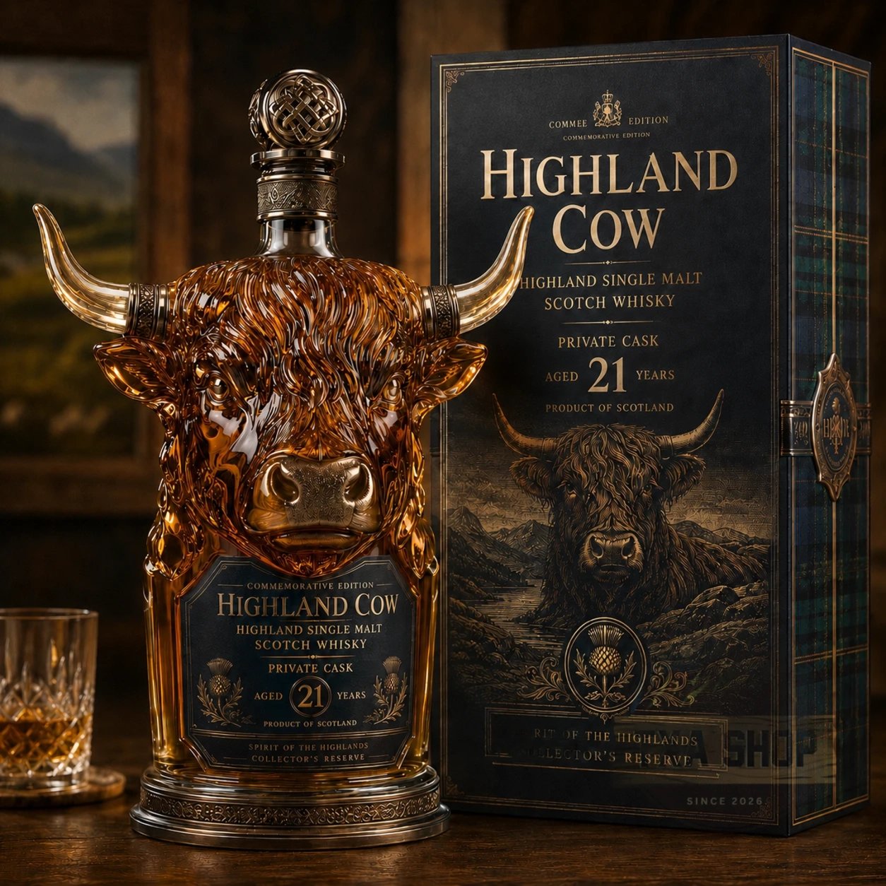 🔥✨Limit to Sale✨ 🔥🐮Highland Cow Private Cask 21 Years Whisky Bottle🍺🏆