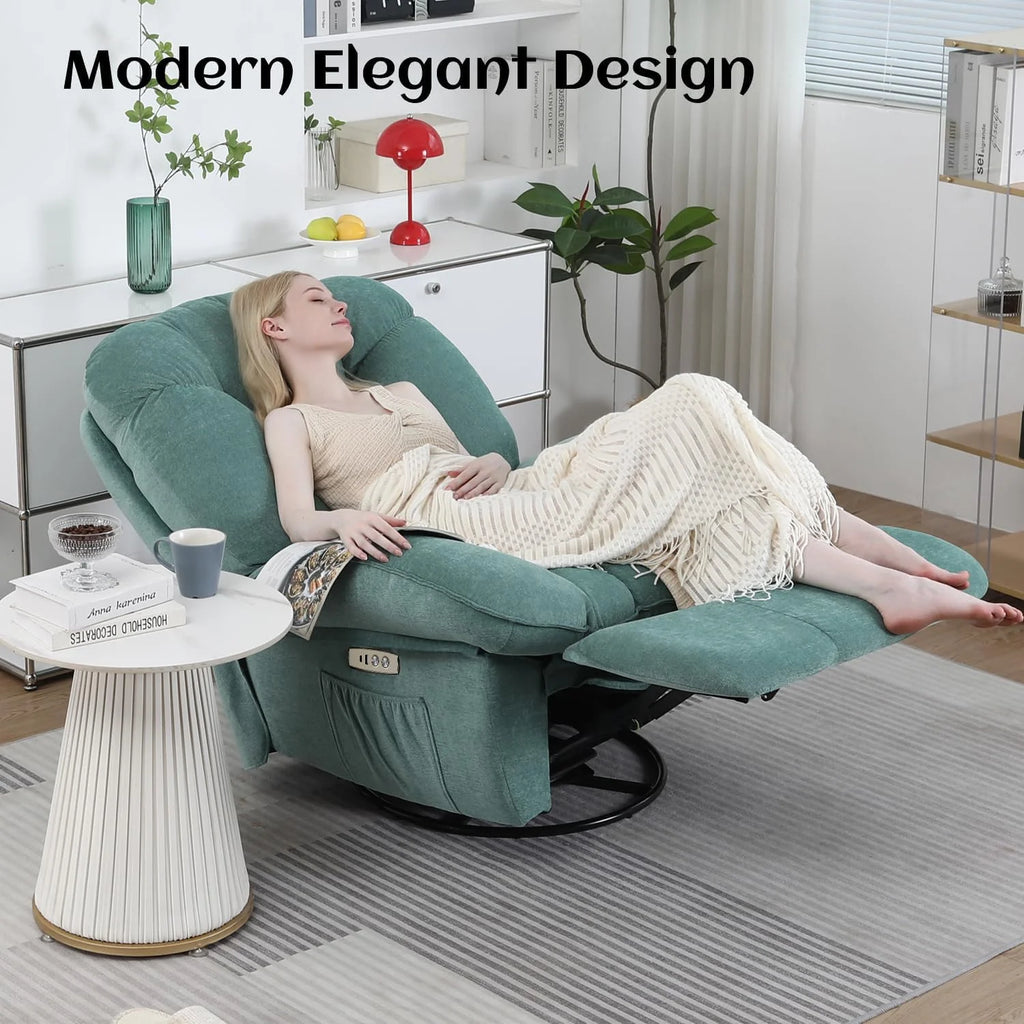 Power Recliner Chair, Massage Rocker Recliner Chairs for Adults with Heated, Oversized Rocker Swivel Chairs for Living Room, Comfy Nursery Rocking Chairs with USB-C Ports and Side Pocket, White🏆