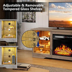 Fireplace TV Stand Entertainment Center with 36" Fireplace, 70" Wooden TV Stand for TVs Up to 80",Media TV Console with High Gloss Storage Cabinet and 16 Colors LED Lights (White)💋
