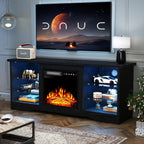 Fireplace TV Stand Entertainment Center with 36" Fireplace, 70" Wooden TV Stand for TVs Up to 80",Media TV Console with High Gloss Storage Cabinet and 16 Colors LED Lights (White)💋
