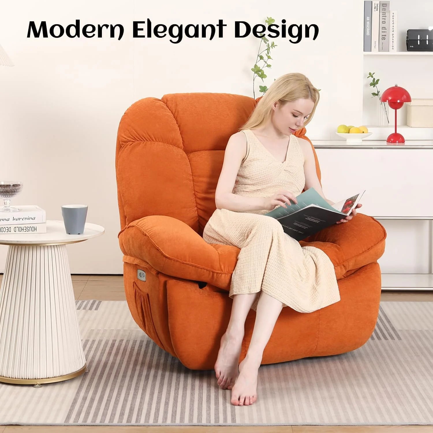 Power Recliner Chair, Massage Rocker Recliner Chairs for Adults with Heated, Oversized Rocker Swivel Chairs for Living Room, Comfy Nursery Rocking Chairs with USB-C Ports and Side Pocket, White🏆