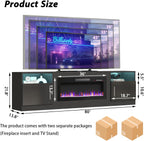 Fireplace TV Stand Entertainment Center with 36" Fireplace, 70" Wooden TV Stand for TVs Up to 80",Media TV Console with High Gloss Storage Cabinet and 16 Colors LED Lights (White)💋