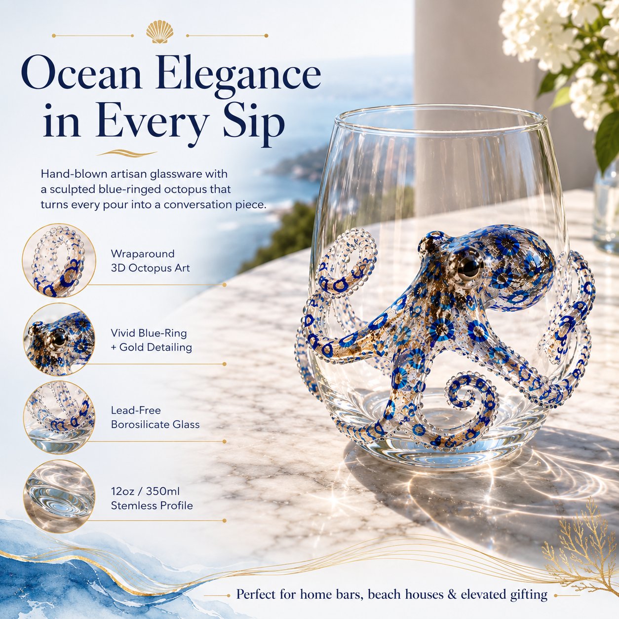 🎁 The Perfect Beach House Gift🌊3D Ocean Animal Artisan Glassware Collection🏆