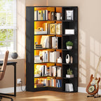 Corner Bookshelf with LED Light, White Bookshelf 6 Tier Corner Shelf L-Shaped Bookcase Storage Display Shelf for Home Office, Living Room, White🏆
