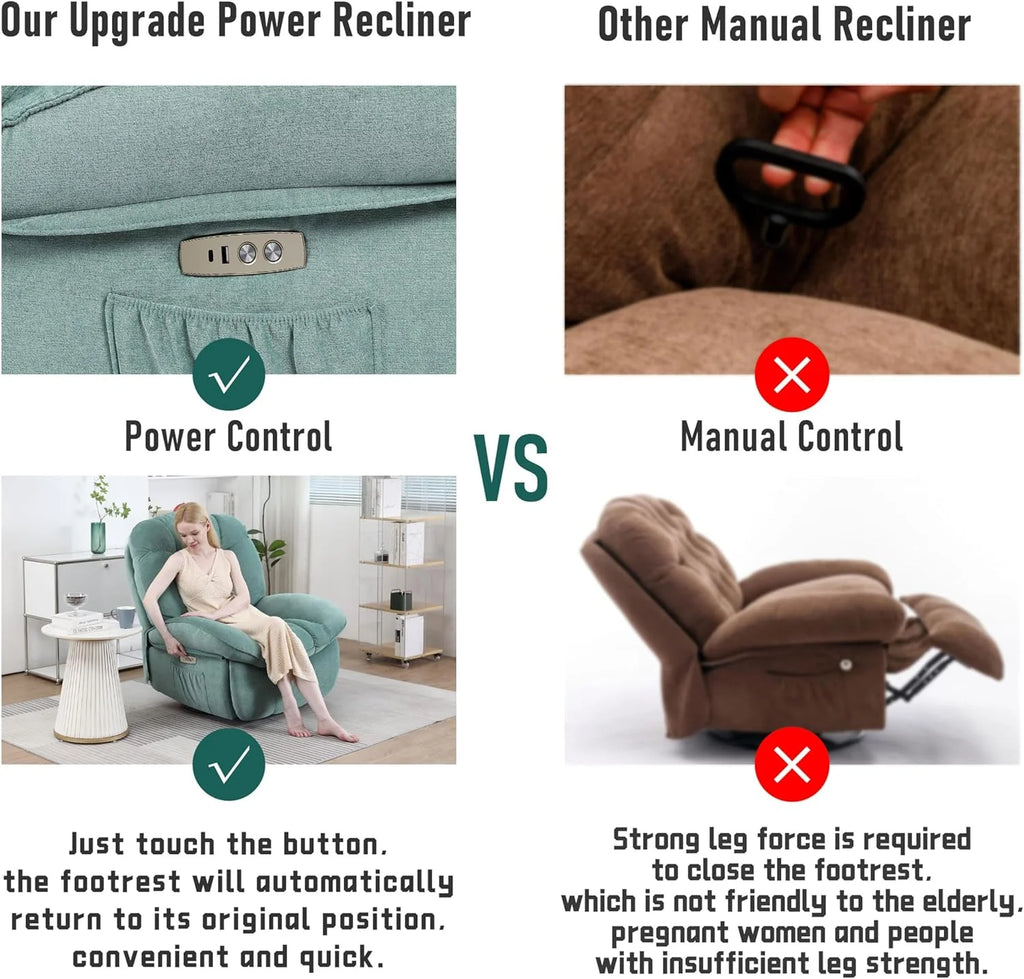 Power Recliner Chair, Massage Rocker Recliner Chairs for Adults with Heated, Oversized Rocker Swivel Chairs for Living Room, Comfy Nursery Rocking Chairs with USB-C Ports and Side Pocket, White🏆