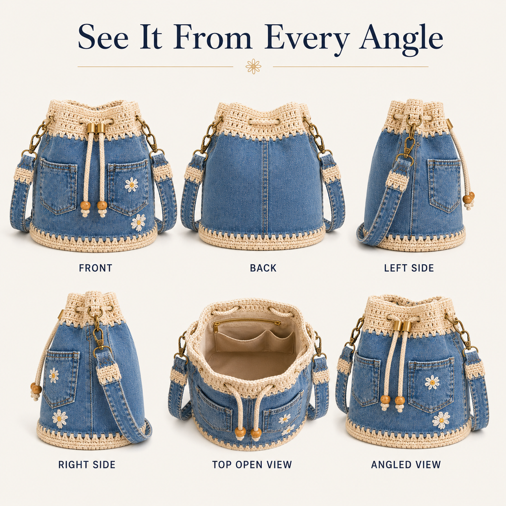 Denim Crochet Bucket Bag👜🏆