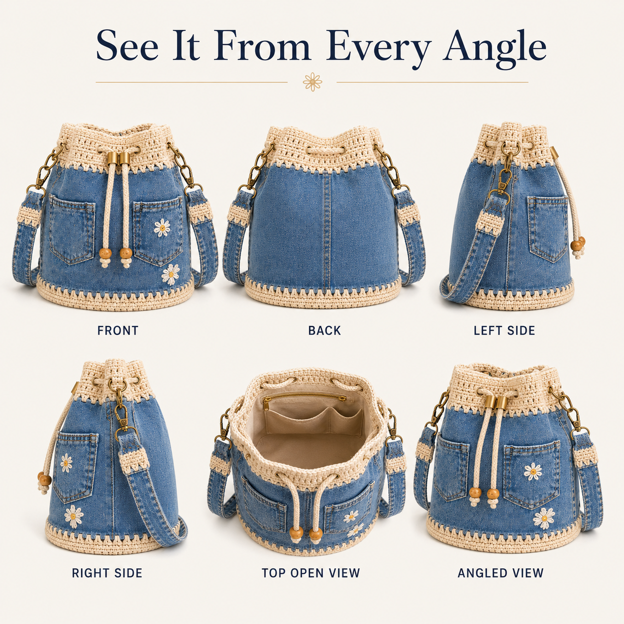 Denim Crochet Bucket Bag👜🏆