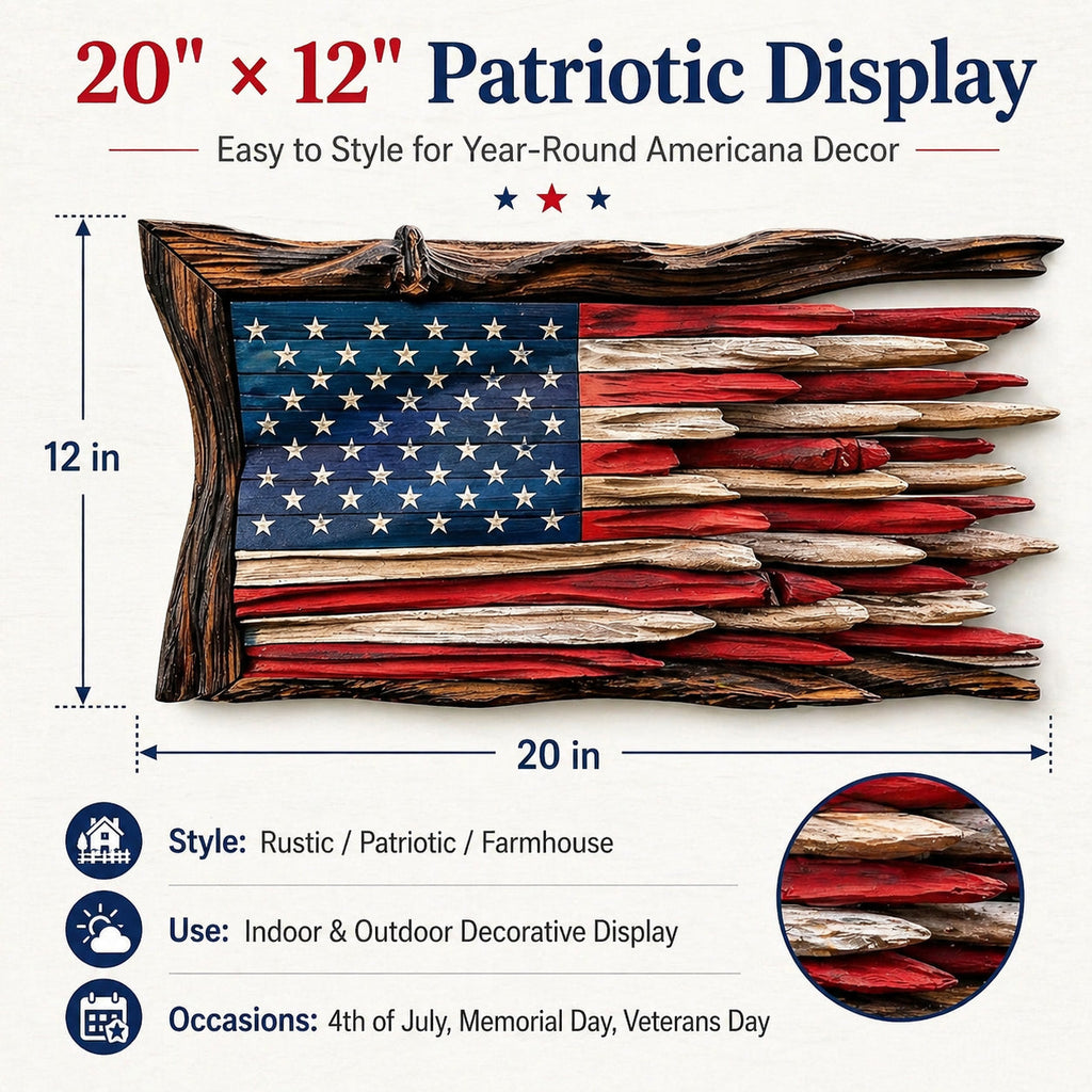 Handcrafted 3D Wooden American Flag Wall Decor⭐🏆