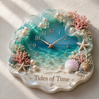 🌊🐚Tides of Time Ocean Wave Wall Clock – Iridescent Coastal Décor with Pearls, Seashells & Coral🏆