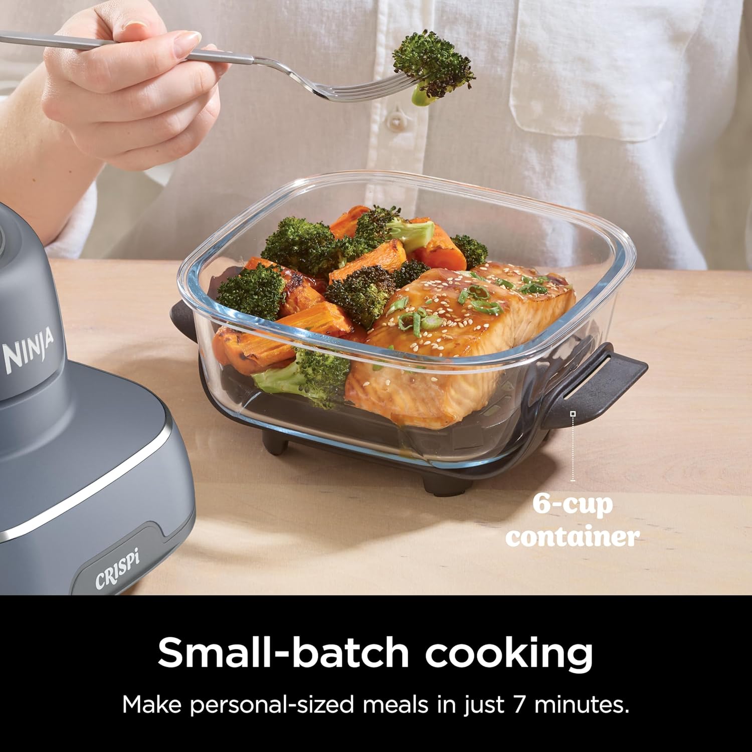 4-in-1 Portable Glass Air Fryer Cooking System, 1500W, 4QT & 6-Cup TempWare Glass Containers with Storage Lids, Microwave, Freezer & Dishwasher Safe, Cyberspace Gray, FN101GY💋