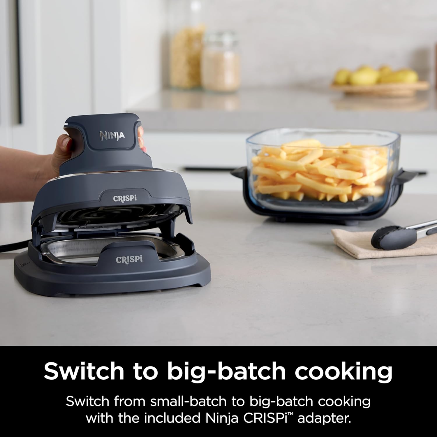 4-in-1 Portable Glass Air Fryer Cooking System, 1500W, 4QT & 6-Cup TempWare Glass Containers with Storage Lids, Microwave, Freezer & Dishwasher Safe, Cyberspace Gray, FN101GY💋