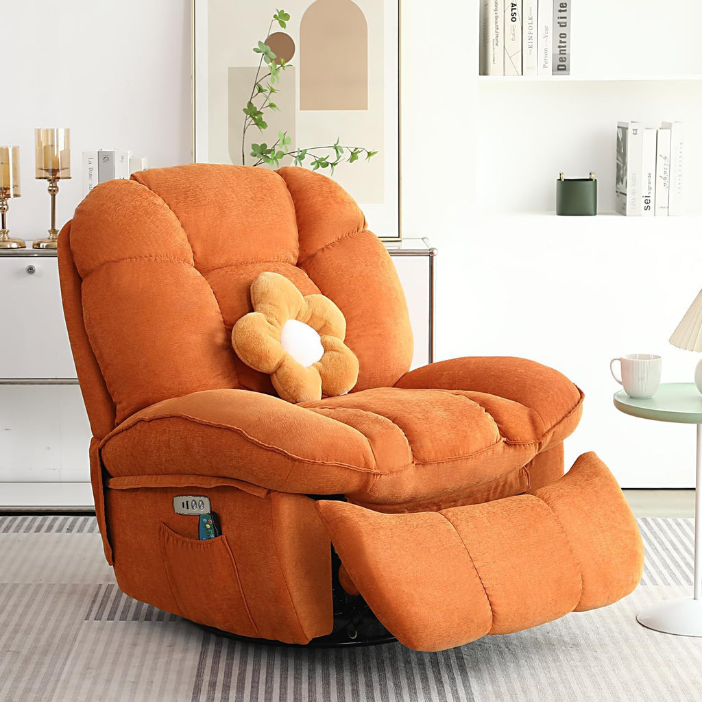 Power Recliner Chair, Massage Rocker Recliner Chairs for Adults with Heated, Oversized Rocker Swivel Chairs for Living Room, Comfy Nursery Rocking Chairs with USB-C Ports and Side Pocket, White🏆