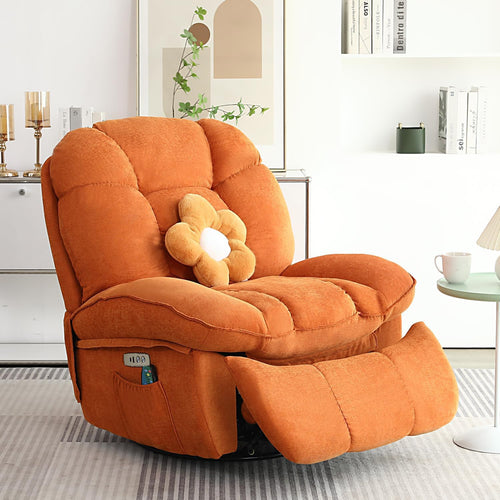 Power Recliner Chair, Massage Rocker Recliner Chairs for Adults with Heated, Oversized Rocker Swivel Chairs for Living Room, Comfy Nursery Rocking Chairs with USB-C Ports and Side Pocket, White🏆
