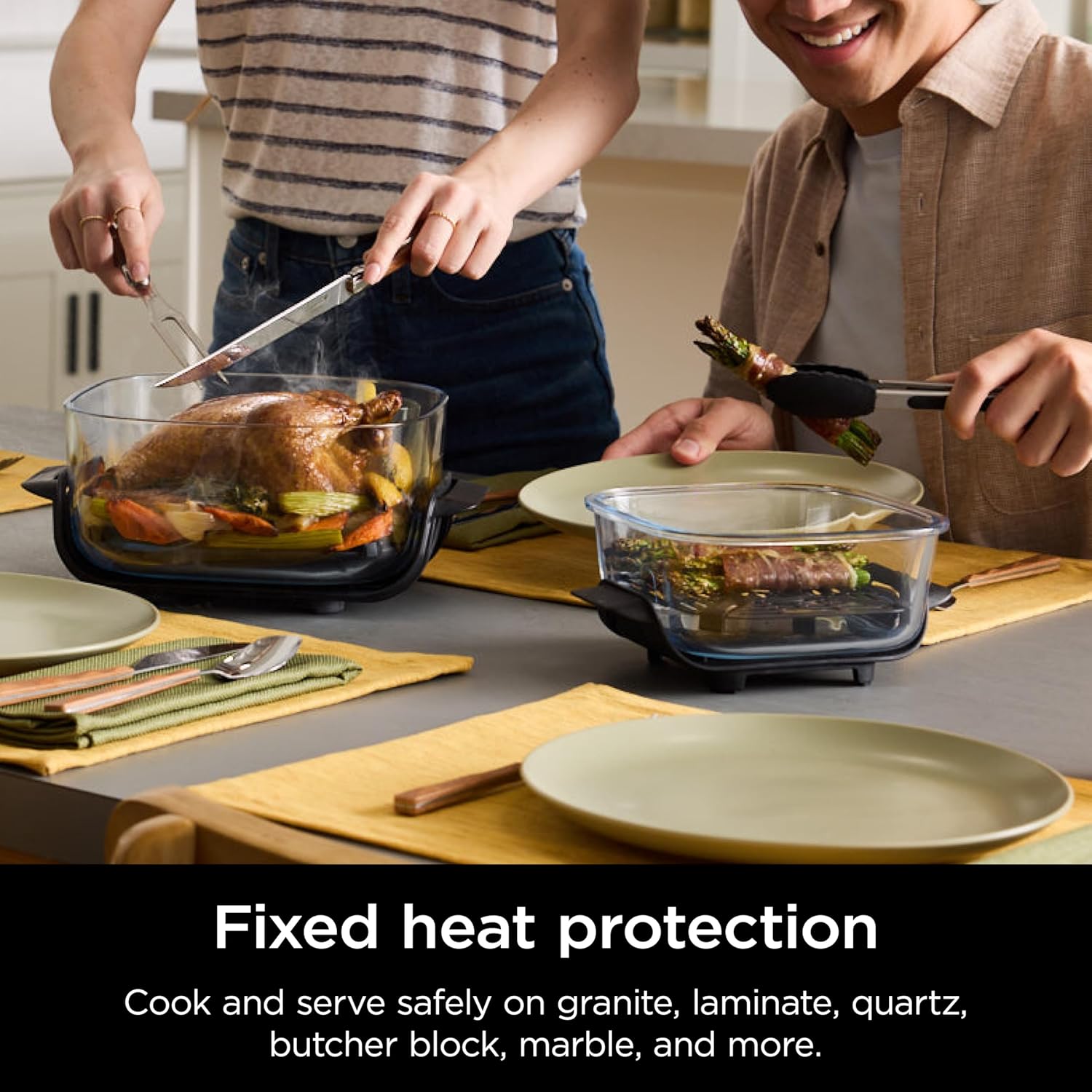 4-in-1 Portable Glass Air Fryer Cooking System, 1500W, 4QT & 6-Cup TempWare Glass Containers with Storage Lids, Microwave, Freezer & Dishwasher Safe, Cyberspace Gray, FN101GY💋
