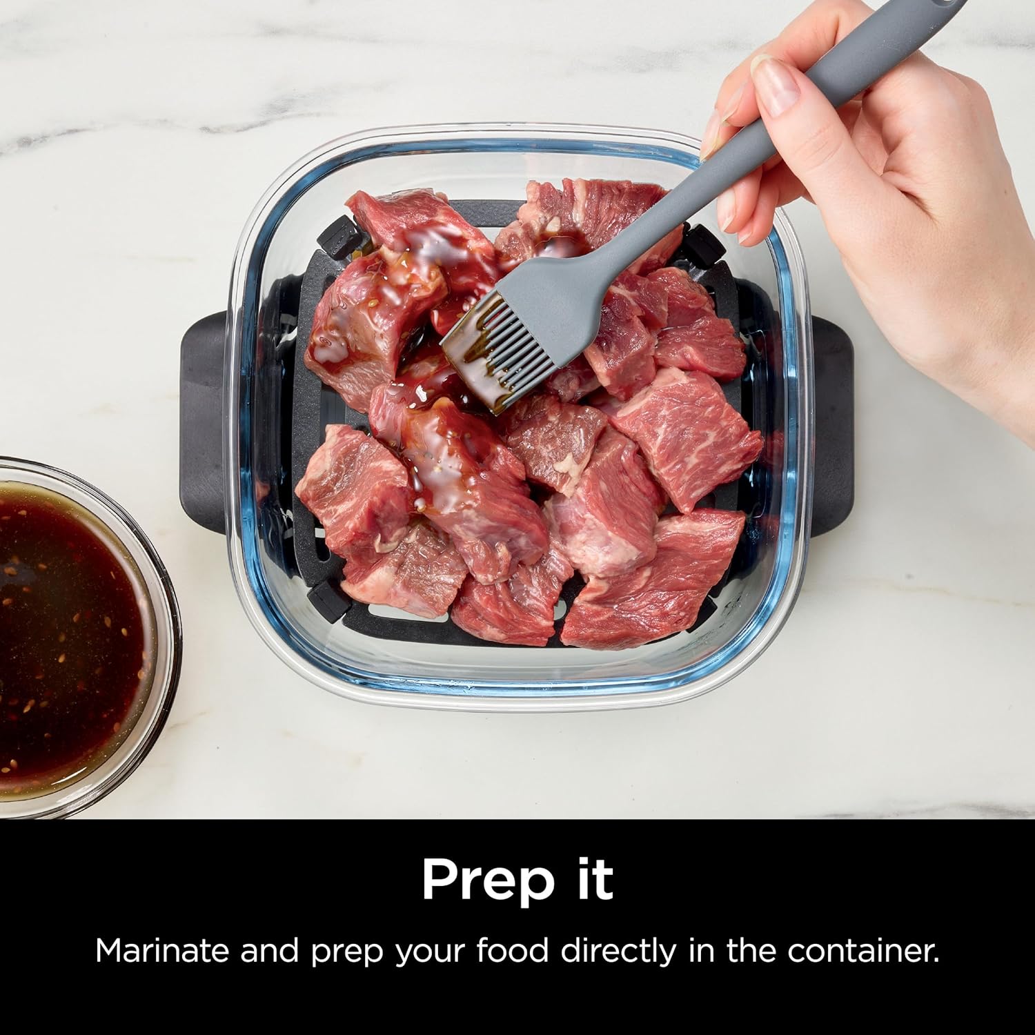 4-in-1 Portable Glass Air Fryer Cooking System, 1500W, 4QT & 6-Cup TempWare Glass Containers with Storage Lids, Microwave, Freezer & Dishwasher Safe, Cyberspace Gray, FN101GY💋