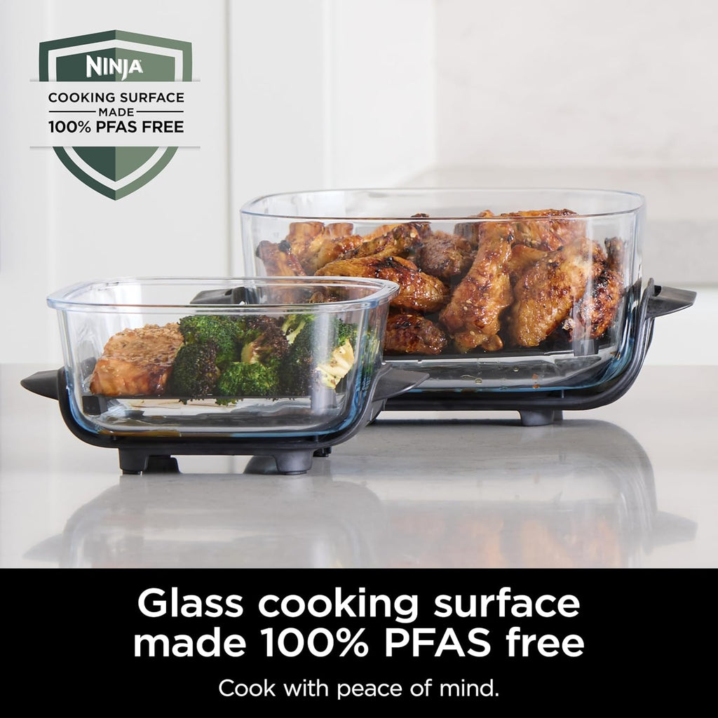 4-in-1 Portable Glass Air Fryer Cooking System, 1500W, 4QT & 6-Cup TempWare Glass Containers with Storage Lids, Microwave, Freezer & Dishwasher Safe, Cyberspace Gray, FN101GY💋