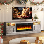 Fireplace TV Stand Entertainment Center with 36" Fireplace, 70" Wooden TV Stand for TVs Up to 80",Media TV Console with High Gloss Storage Cabinet and 16 Colors LED Lights (White)💋