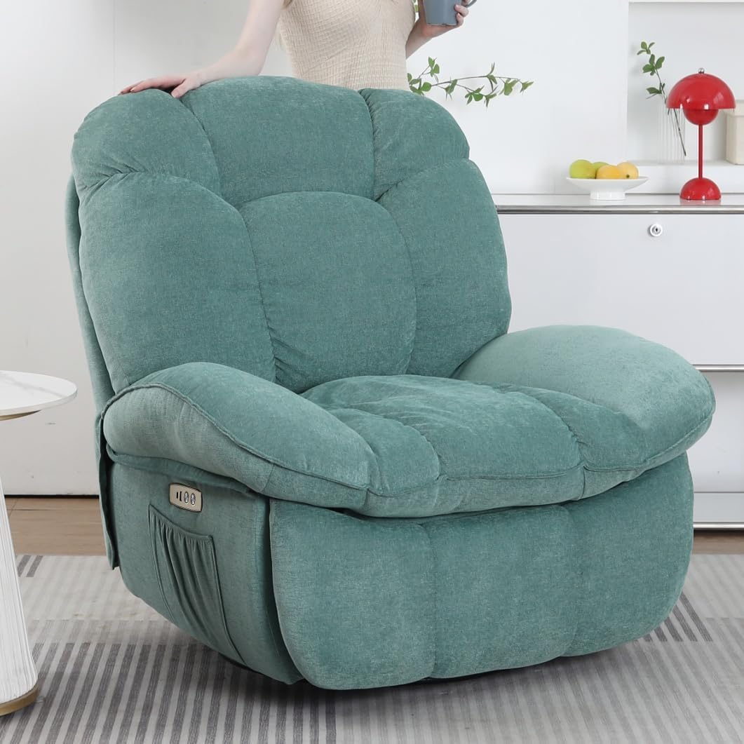Power Recliner Chair, Massage Rocker Recliner Chairs for Adults with Heated, Oversized Rocker Swivel Chairs for Living Room, Comfy Nursery Rocking Chairs with USB-C Ports and Side Pocket, White🏆
