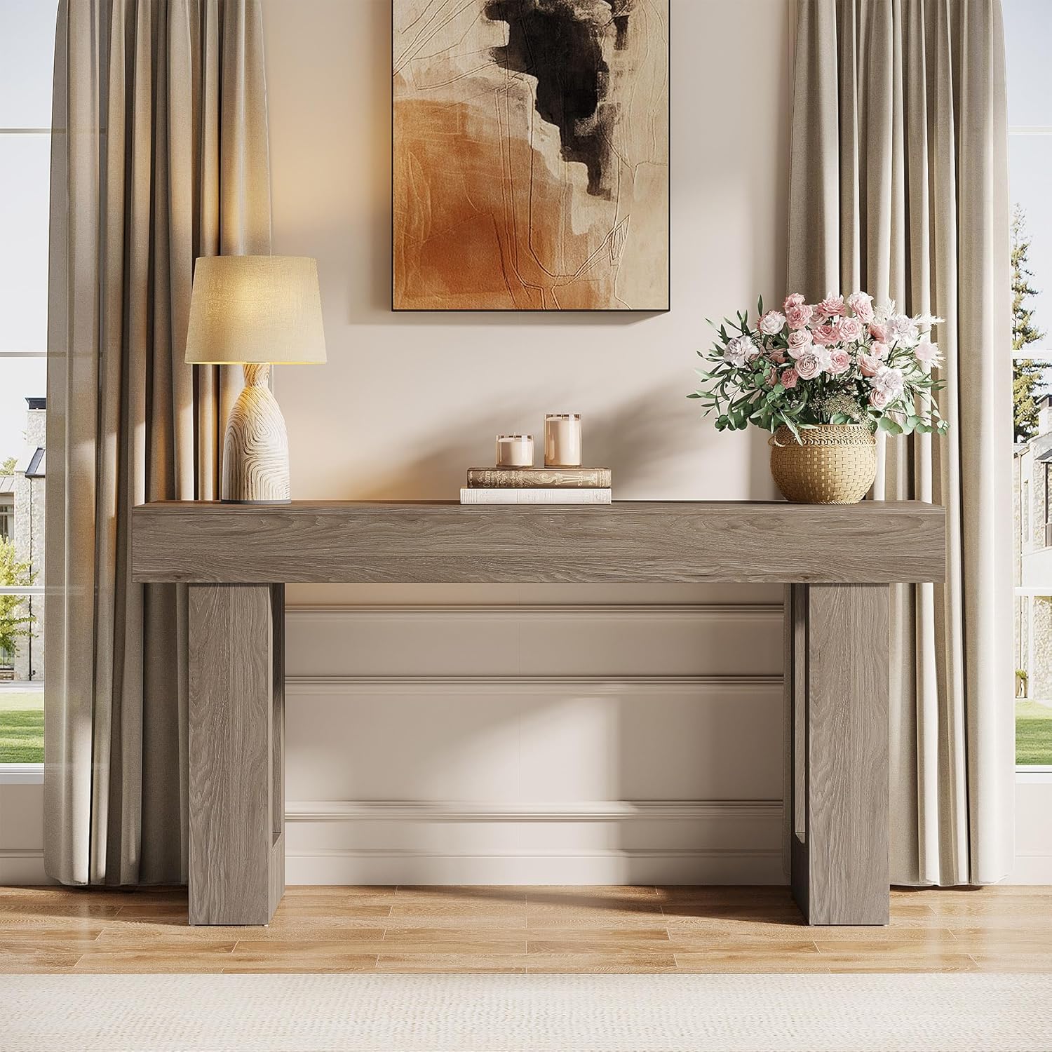 63-Inch Long Console Table, Wooden Rectangular Sofa Table Behind The Couch, Farmhouse Entryway Table for Entrance, Hallway, Living Room🏆