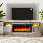 Fireplace TV Stand Entertainment Center with 36" Fireplace, 70" Wooden TV Stand for TVs Up to 80",Media TV Console with High Gloss Storage Cabinet and 16 Colors LED Lights (White)💋