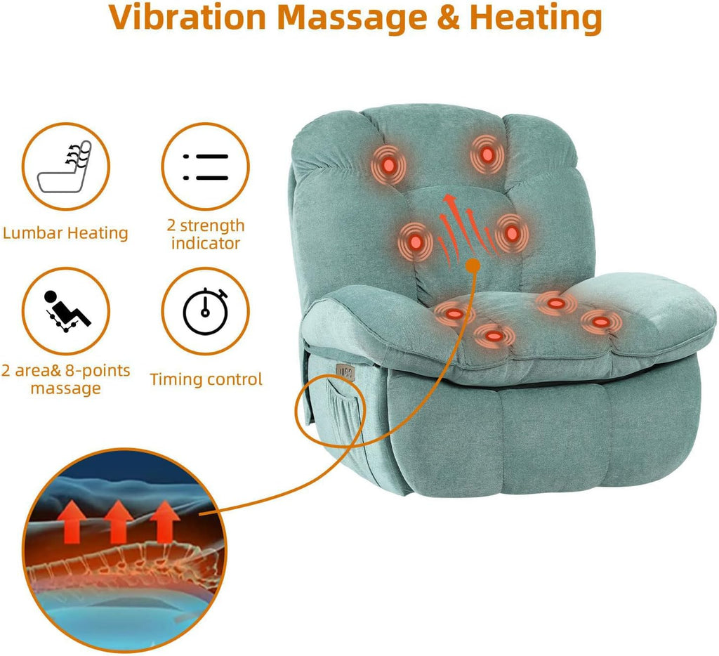 Power Recliner Chair, Massage Rocker Recliner Chairs for Adults with Heated, Oversized Rocker Swivel Chairs for Living Room, Comfy Nursery Rocking Chairs with USB-C Ports and Side Pocket, White🏆